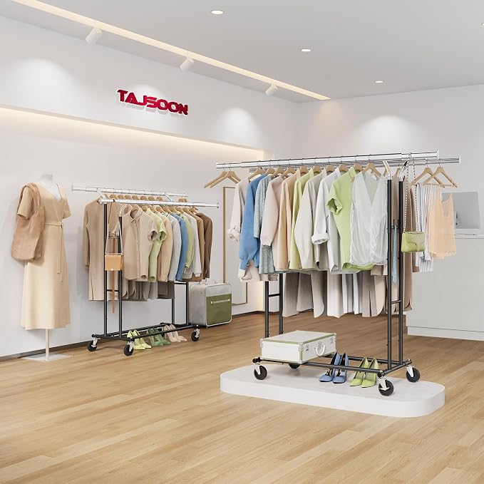 Tajsoon Double Rod Clothes Rack Load 480 LBS, Heavy Duty Rolling Garment Rack - Image 8