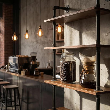 Industrial Pipe Bookshelf, 6 Layer Rustic Modern Wood Ladder Shelf - Image 5