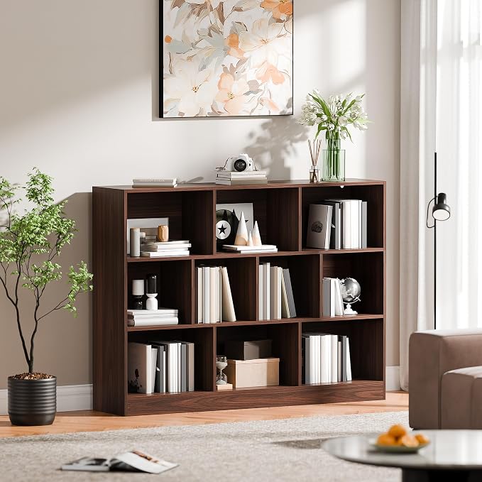 Cozy Castle Brown Bookshelf, 3-Tier Open Shelf Bookcase, 10 Cube Storage - Image 4