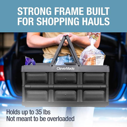 CleverMade Collapsible Shopping Basket, 3 Pack, Stone | Rigid walls support up - Image 2