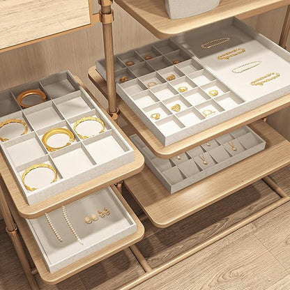 Oirlv Linen 7 Lines Ring Storage Tray Rings Showcase Display Organizer Plate - Image 3