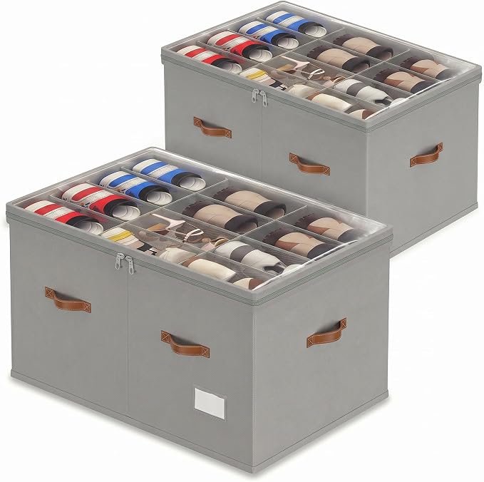 Shoe Organizer for Closet, 2 Pack Shoe Storage Bins Foldable Shoe Storage Box by Vincona