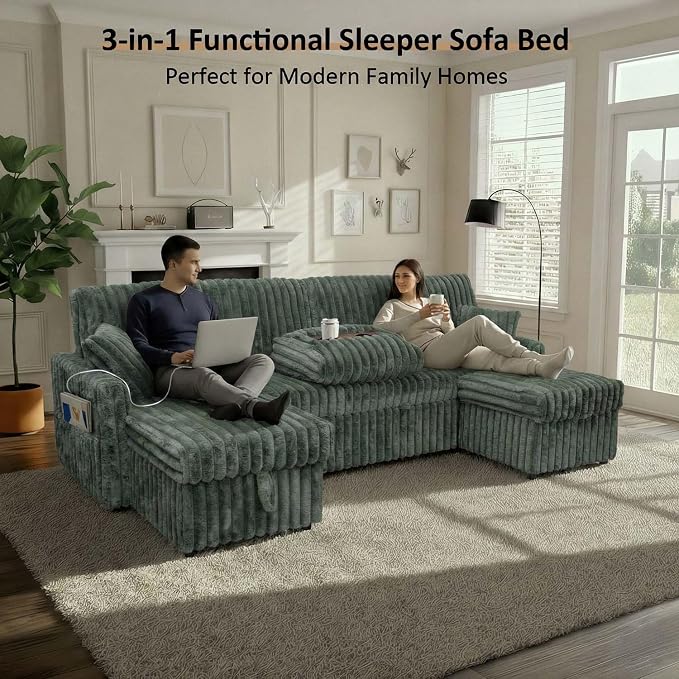 KCGKCG 104" U Shaped Sleeper Sofa Bed, Sectional Couches - Image 6