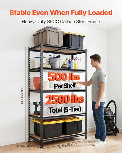 VEVOR Storage Shelves, 5-Tier Adjustable, 2500 lbs Capacity, Heavy Duty Garage - Image 3