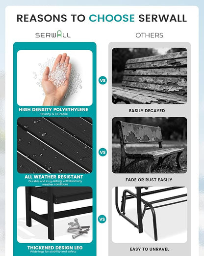 SERWALL HDPE Outdoor Bench, Weatherproof Porch Bench, 1 Pack, Suitable - Image 9