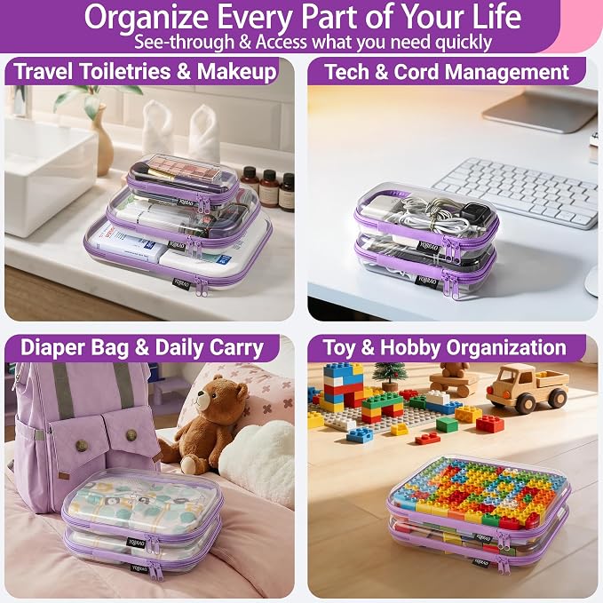 6 Pack Purple Clear Hard Shell Beauty Organizer, 1.2mm Heavy Duty Crush-Proof - Image 3