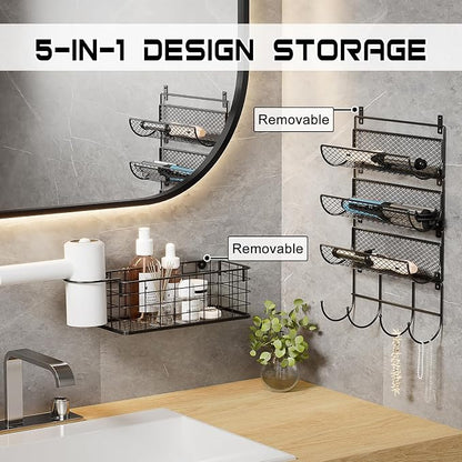 Wall-Mounted Hair Dryer Holder Styling Tool Organizer 4-Shelf Storage Wire - Image 5