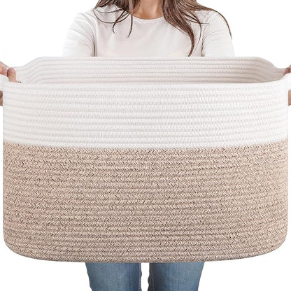 65L Large Storage Basket, Cotton Rope Woven Blanket Basket, Toy Storage by SIXDOVE
