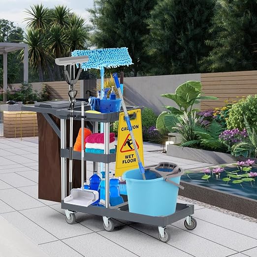 Commercial Housekeeping Utility Cart, Janitorial Cleaning Carts On Wheels - Image 7