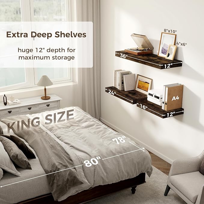 12 Inch Deep Floating Shelves, 24 x 12 Floating Shelf - Image 5