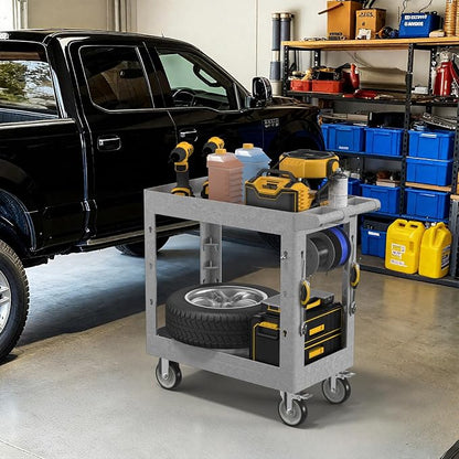 2 Tier Plastic Rolling Utility Cart on Wheels, Heavy Duty Tool Cart - Image 7
