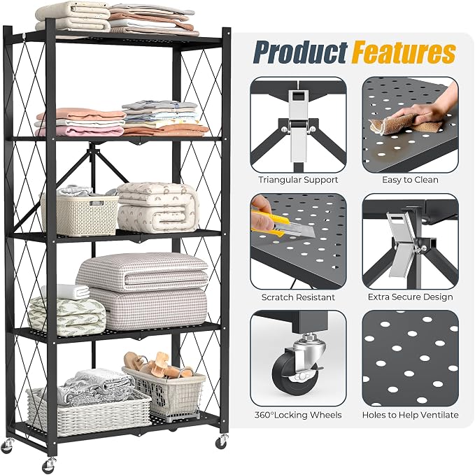 5-Tier Folding Metal Storage Rack - Image 6