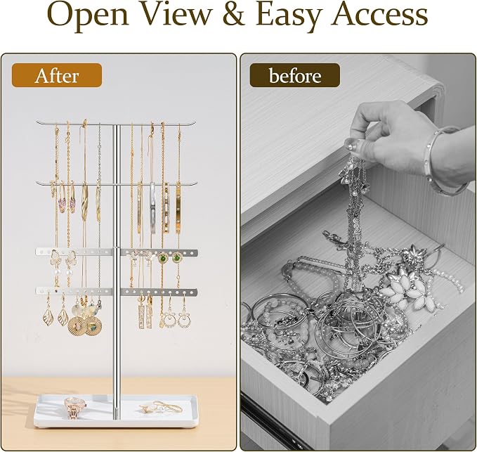 pickpiff Silver Jewelry Stand Holder Organizer: 14.5" Sturdy Hanger - Image 3