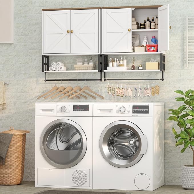 Wall Mounted Bathroom Storage Large Farmhouse Medicine Cabinet | 2 Doors & - Image 4