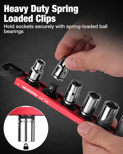 WORKPRO Magnetic Socket Organizer, 3/8" Drive Aluminum Alloy Socket Holder - Image 6