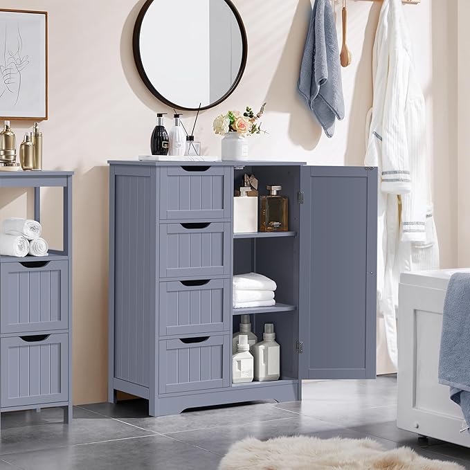 Yaheetech Large Bathroom Storage Cabinet, Freestanding Floor Cabinet - Image 4