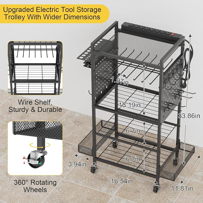 Power Tool Organizer Cart with Charging Station, Heavy Duty Garage Tool - Image 6