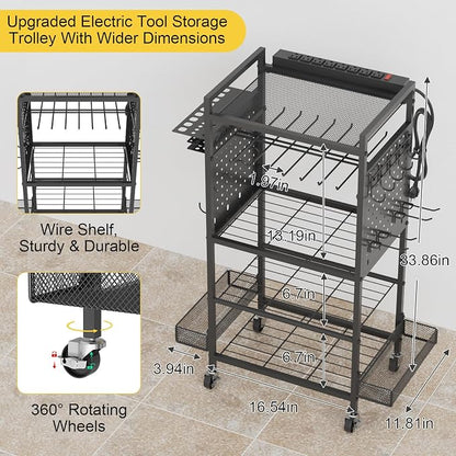 Power Tool Organizer Cart with Charging Station, Heavy Duty Garage Tool - Image 6