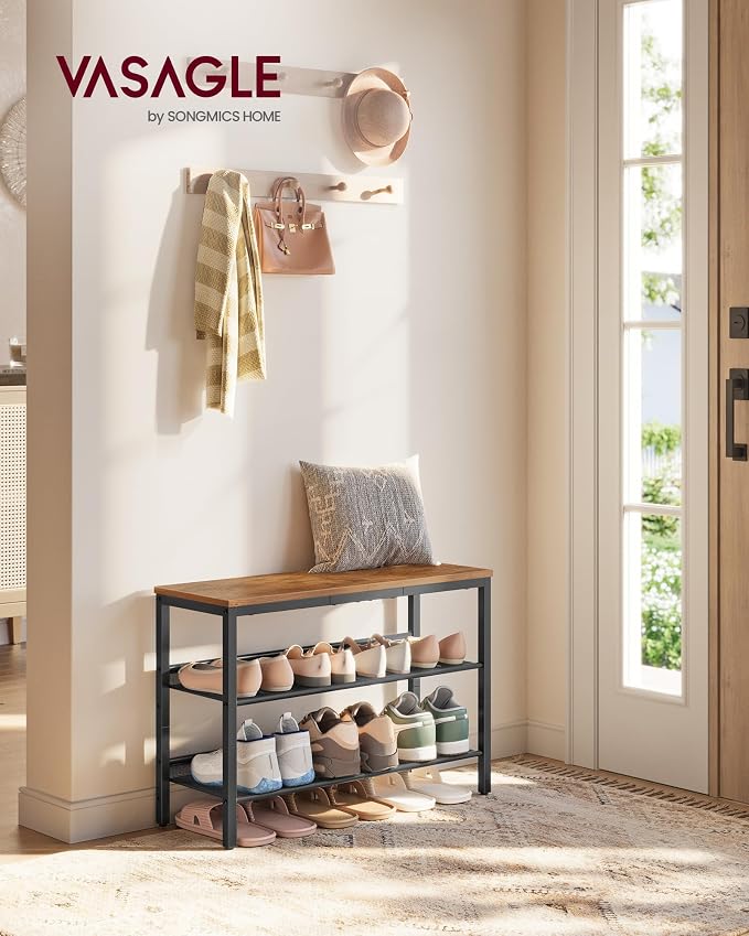 VASAGLE Shoe Rack for Entryway, Freestanding, Adjustable, Industrial | 3-Tier - Image 2