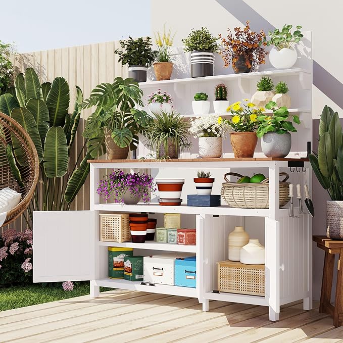 Merax Potting Bench, 50.2" W Solid Fir Wood Garden Workstation, Large Countertop by Merax