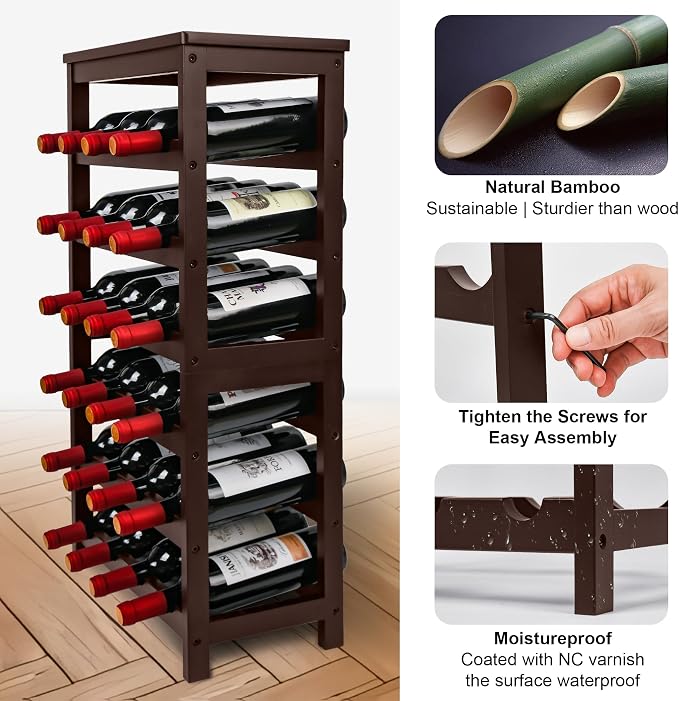 VASMIA Wine Rack Free Standing Floor, 6-Tier Display Wine Storage Shelves - Image 3