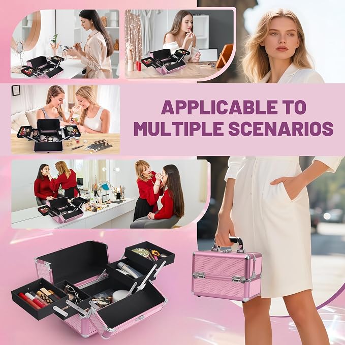 Makeup Train Case Cosmetic Organizer Case Makeup Box Portable Make Up Artist - Image 7