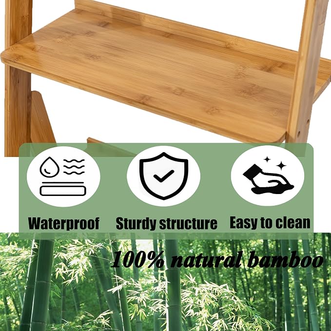 Maydear Bamboo Ladder Shelf Bookcase, 5-Tier Leaning Bookshelf Free Standing - Image 5