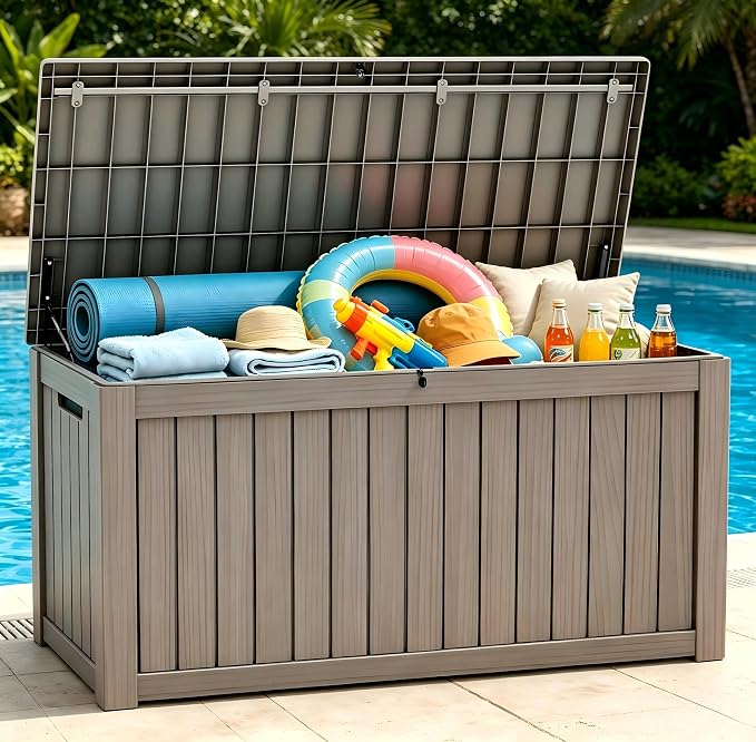 146 Gallon Deck Box, Waterproof Outdoor Storage Box, Lockable Resin Patio by Unknown