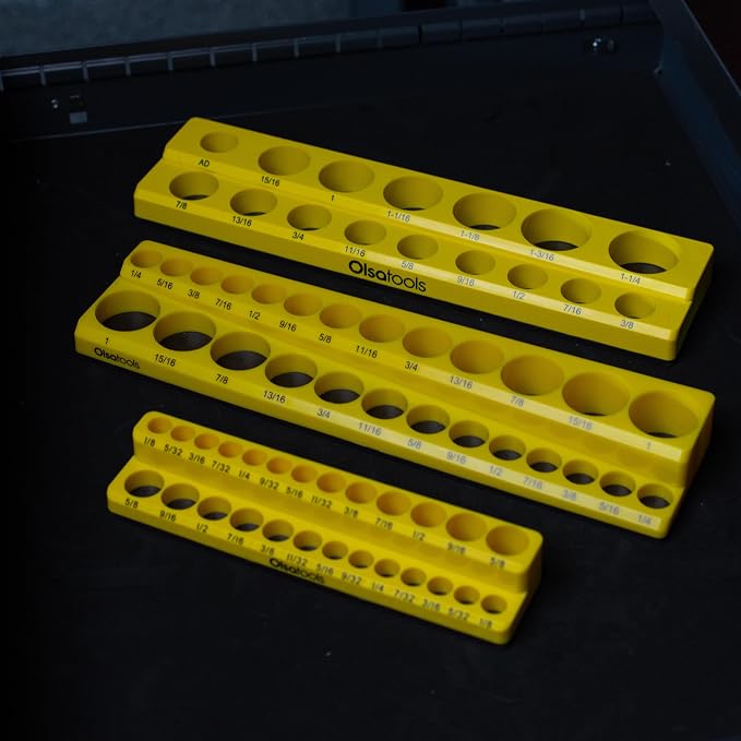 Olsa Tools Magnetic Socket Organizer | 3/8-inch Drive | SAE | Yellow | Holds 16 - Image 5