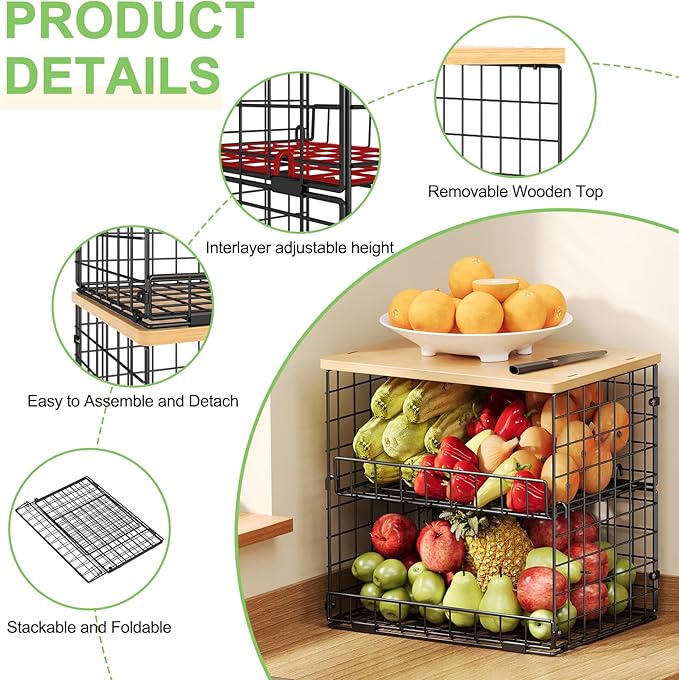 4 Pack Stackable Wire Baskets for Pantry Organizers and Storage, Pantry Baskets - Image 3
