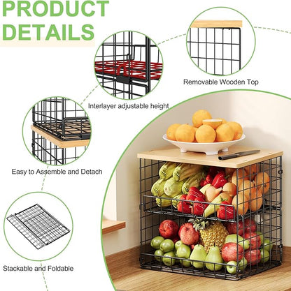 4 Pack Stackable Wire Baskets for Pantry Organizers and Storage, Pantry Baskets - Image 3