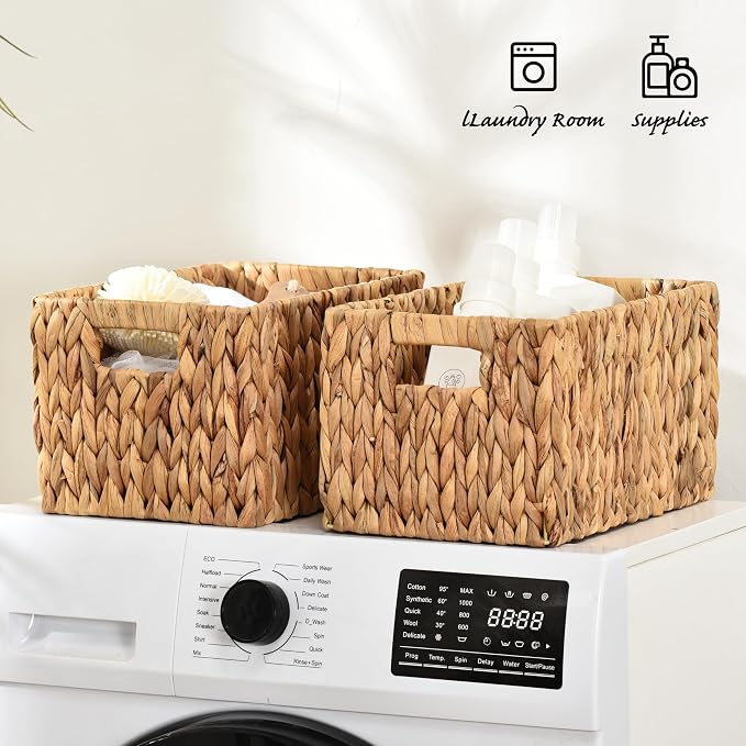 ELONG HOME Water Hyacinth Rectangular Wicker Baskets, Woven Storage Baskets - Image 6