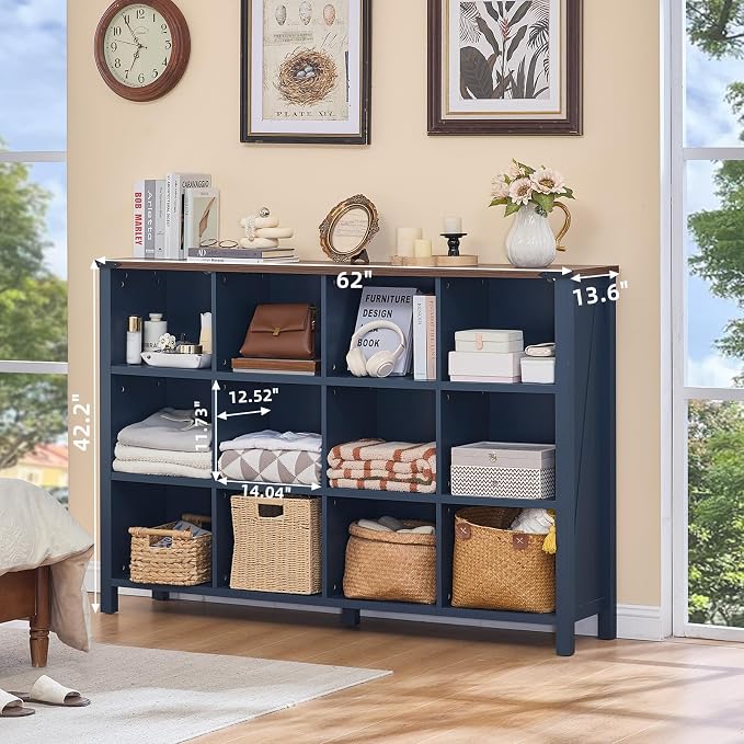 Joaxswe 12 Cube Storage Organizer, Farmhouse 62 Inch Wide Navy Blue Display - Image 2