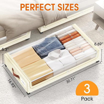 Under Bed Storage with Wheels 3Pack Underbed Storage with Clear Window&Label - Image 2
