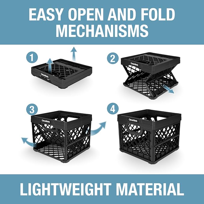 CleverMade Collapsible Milk Crate, 3PK - 25L Stackable Storage Bins - Image 6