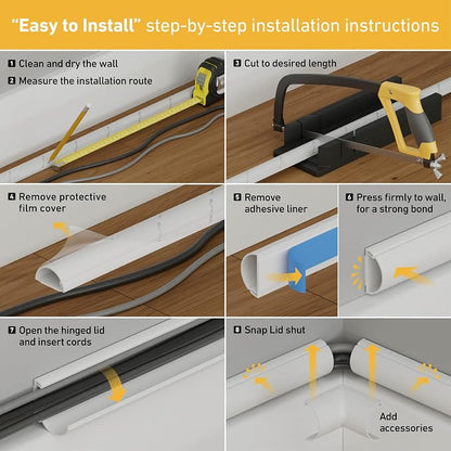 D-Line 157in Cord Cover Kit, Self-Adhesive Wire Hiders, Cable Raceway to Hide - Image 8