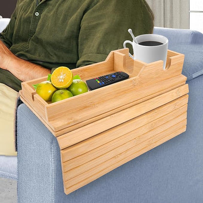 13.4" x 4.6" Couch Armrest Table, Foldable Bamboo Tray - Image 6