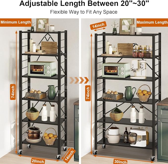 Himix 6 Tier Foldable Storage Shelves, Expandable Folding Bookshelf - Image 2