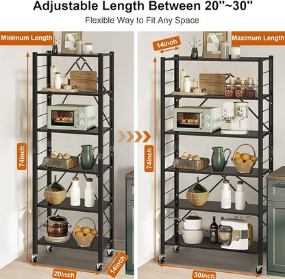 Himix 6 Tier Foldable Storage Shelves, Expandable Folding Bookshelf - Image 2