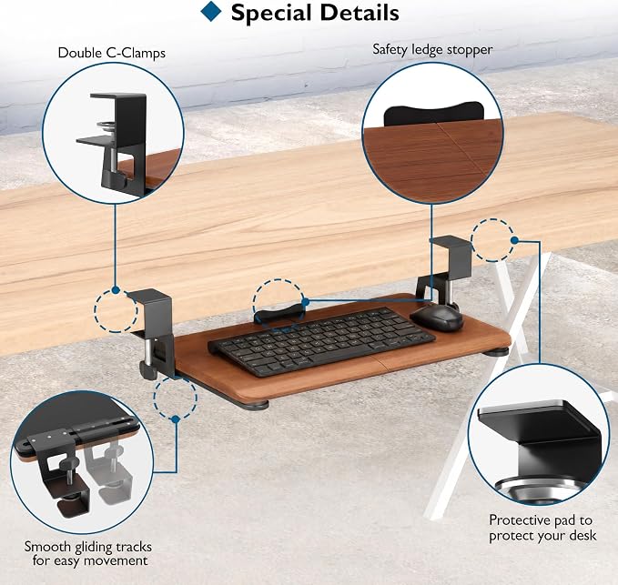 BONTEC KMT01-PJ Under Desk Keyboard Tray, Pull-Out Keyboard & Mouse Platform - Image 4