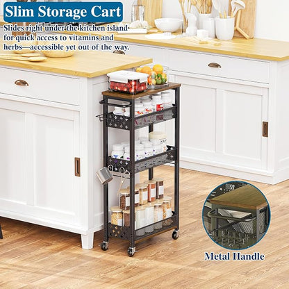 Rolling Slim Storage Cart, 4-Tier Narrow Bathroom Organizers and Storage Cart - Image 8