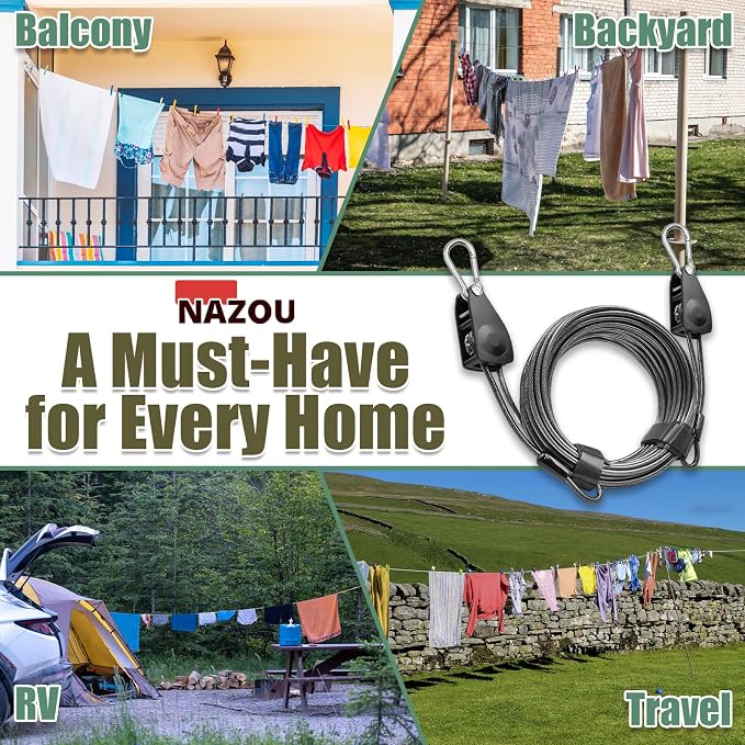 NAZOU Outdoor Retractable Clothesline, 3/16" 50ft+5ft Heavy Duty Coated Steel - Image 8