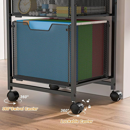 6-Tier Rolling File Cart with 2 Drawers, File Cabinet Organizer - Image 5