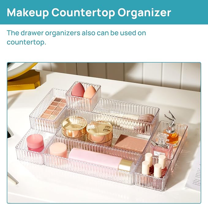 Vtopmart 7 PCS Clear Drawer Organizers Bins, 4-Size Stackable Makeup and Vanity - Image 5