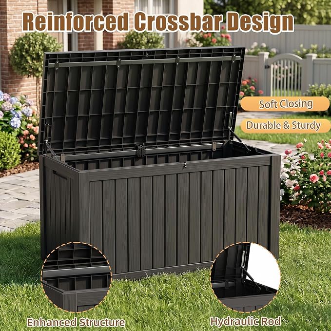 200 Gallon Outdoor Storage Box, Large Waterproof Resin Deck Box, Lock Storage - Image 4
