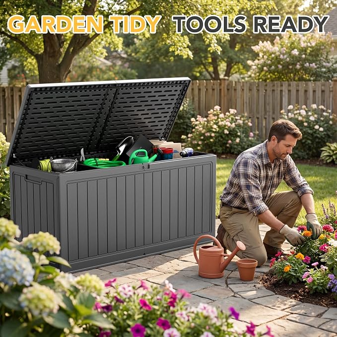 270 Gallon HDPE Deck Box Outdoor Indoor Waterproof Storage Box - Image 3
