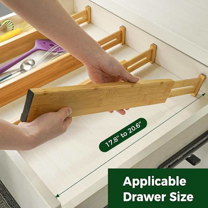 Utoplike 4 pcs Bamboo Kitchen Drawer Dividers Large, Adjustable Drawer - Image 3