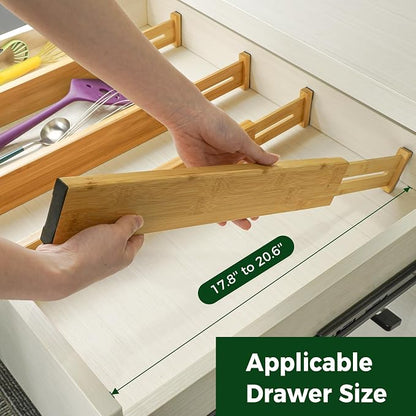 Utoplike 4 pcs Bamboo Kitchen Drawer Dividers Large, Adjustable Drawer - Image 3