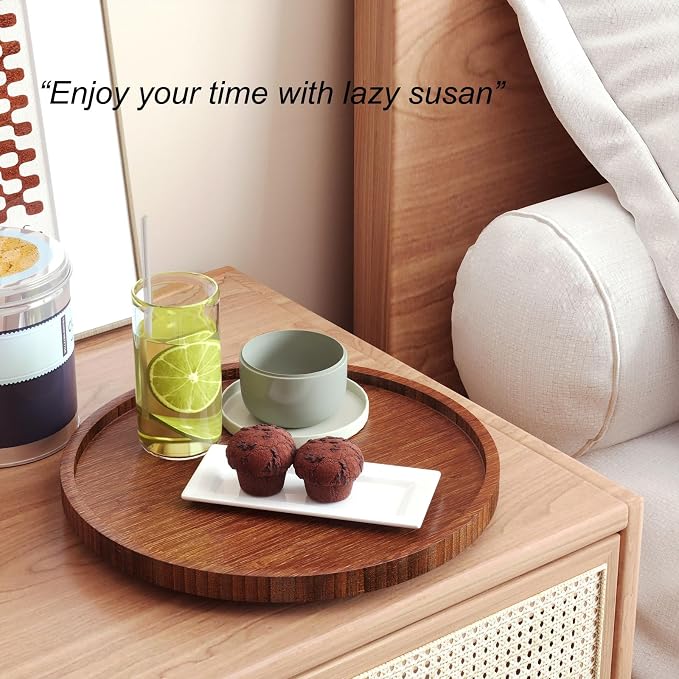 Lazy Susan Organizer for Kitchen, Bamboo Turntable for Cabinet, Middle（Brown） - Image 2