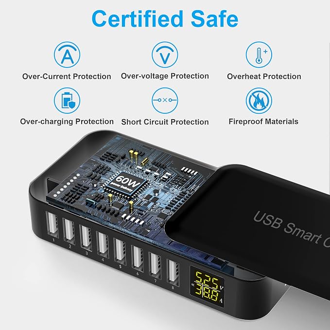 USB Charging Station, Ziwodiv 8-Port 60W/12A USB Charger Station, Compact - Image 4